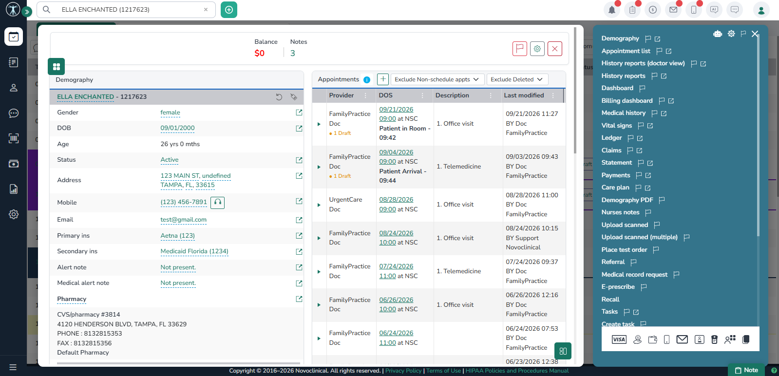 NovoClinical dashboard